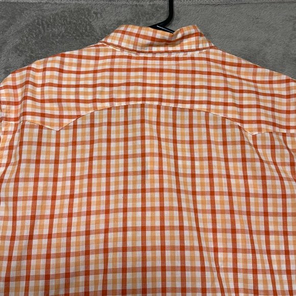 Levis Western Shirt Mens Large Pearl Snap Cowboy Country Retro Orange Plaid Stri - Picture 13 of 13